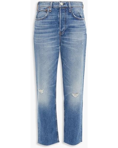 Rag & Bone Cropped Distressed High-rise Straight-leg Jeans - Blue