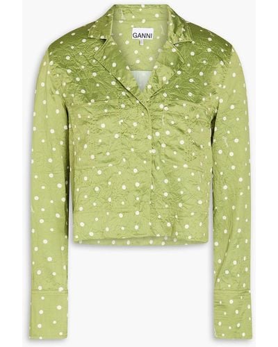 Ganni Cropped hemd aus satin mit polka-dots - Grün