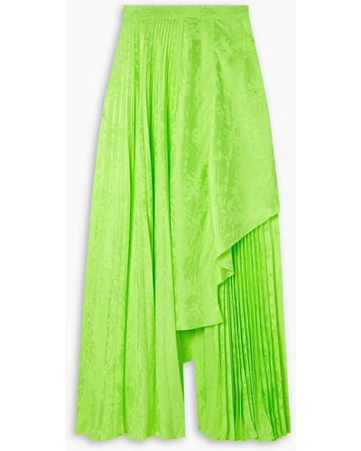 Christopher John Rogers Asymmetric Pleated Printed Satin Maxi Skirt - Green