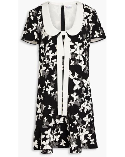 RED Valentino Bow-embellished Printed Stretch-crepe Mini Dress - White