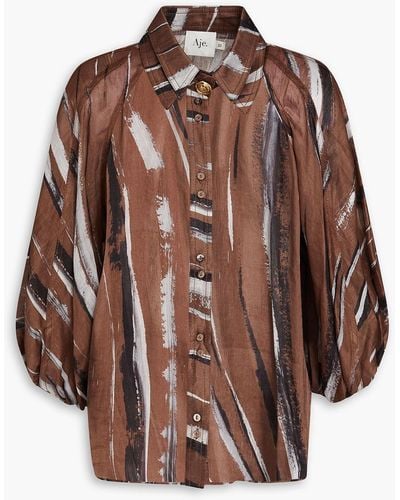 Aje. Noveau Printed Linen-blend Shirt - Brown