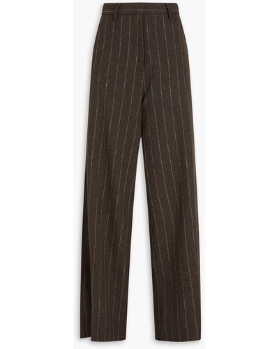 REMAIN Birger Christensen Pinstriped Wool-blend Wide-leg Pants - Brown
