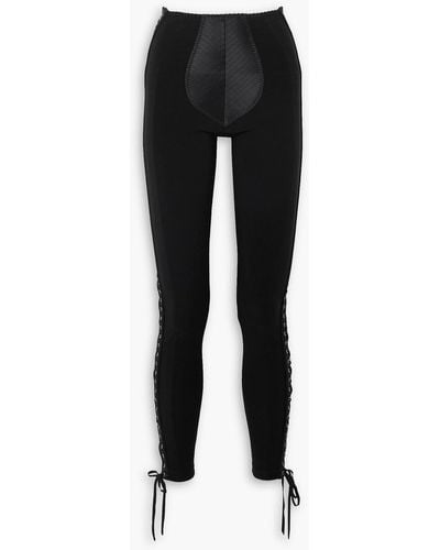 Jean Paul Gaultier Lotta Volkova Lace-up Satin-paneled Crepe leggings - Black