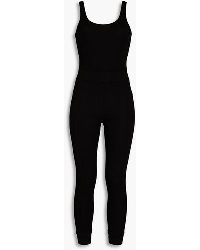 Monrow Sporty Ribbed Stretch And Cotton-blend Jersey Jumpsuit - Black