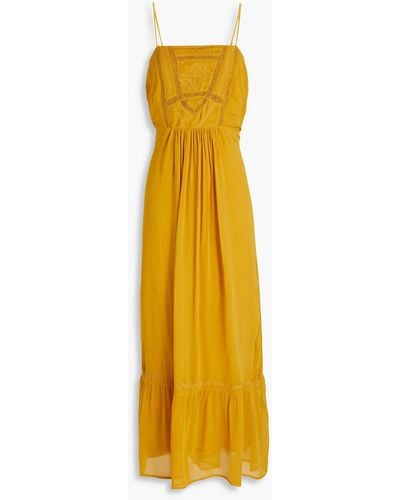 Ba&sh Michele Embroidered Georgette Midi Dress - Yellow