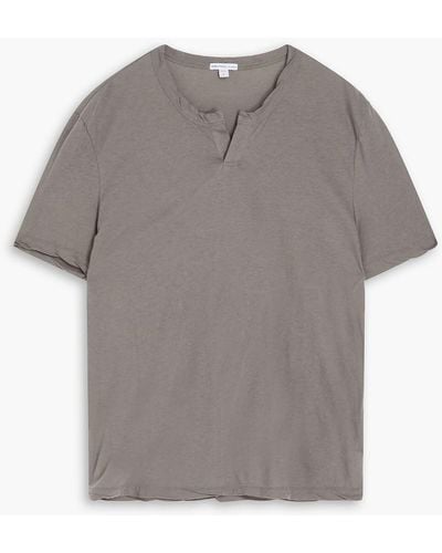 James Perse Cotton And Linen-blend Henley T-shirt - Grey