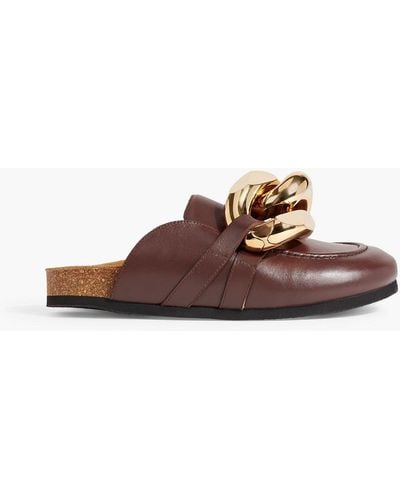 JW Anderson Chain-embellished Leather Slippers - Brown