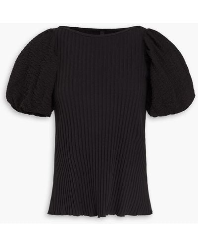 Mother Of Pearl Ribbed Jersey Top - Black