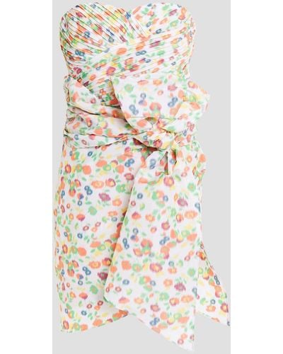 Tory Burch Strapless Bow-embellished Floral-print Taffeta Mini Dress - White