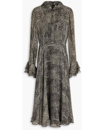 Mikael Aghal Leopard-print Jacquard Midi Dress - Gray