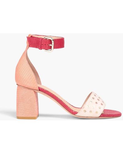 Red(V) Lizard-effect Leather And Suede Sandals - Pink