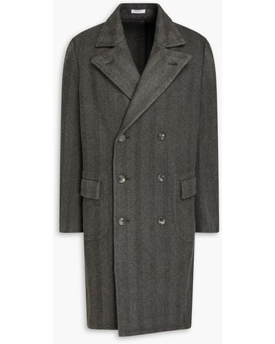 Boglioli Double-breasted Herringbone Wool And Cashmere-blend Coat - Grey