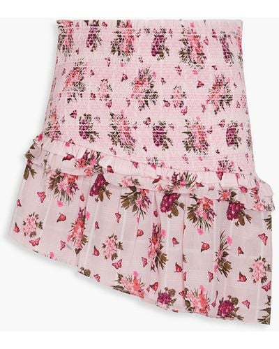 LoveShackFancy Varana Asymmetric Floral-print Cotton Mini Skirt - Pink