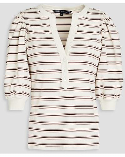 Veronica Beard Striped Ribbed Stretch-pima Cotton Jersey Top - Grey