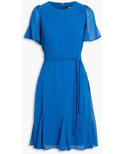 DKNY Belted Crepon Mini Dress - Blue