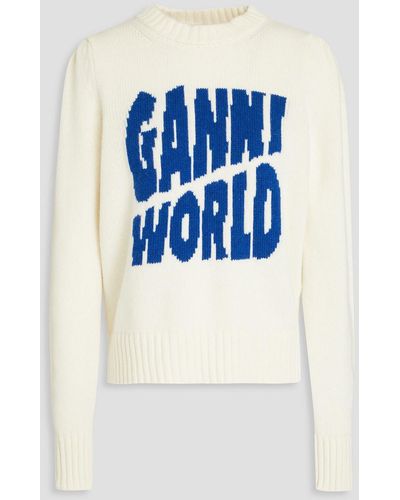 Ganni Egret Intarsia-knit Sweater - Blue