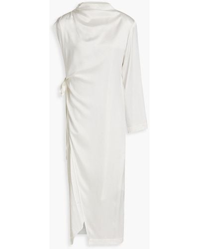 Envelope Nomad One-sleeve Draped Silk-charmeuse Midi Dress - White