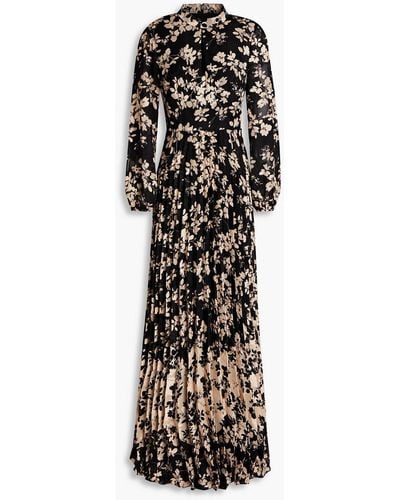 Mikael Aghal Pleated Floral-print Jacquard Maxi Dress - White