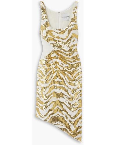 Halpern Asymmetric Tiger-print Sequined Tulle Dress - Metallic