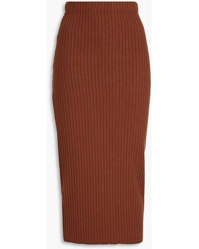 Enza Costa Ribbed-knit Midi Skirt - Brown