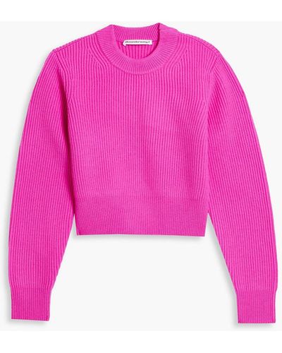 T By Alexander Wang Cropped Ribbed Wool-blend Sweater - Pink
