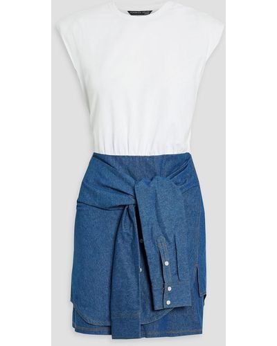 Veronica Beard Clayton Cotton-blend Jersey And Denim Mini Dress - Blue