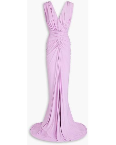 Rhea Costa Ruched Satin-jersey Gown - Pink