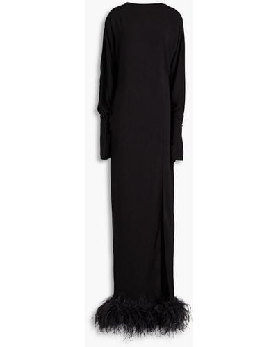 16Arlington Flora Open-back Feather-embellished Crepe Gown - Black