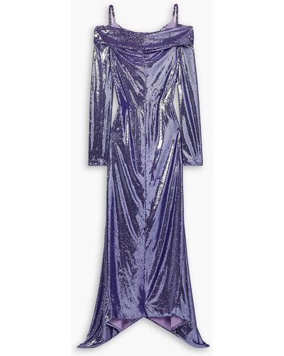 The Attico Fanny Cold-shoulder Sequined Crepe De Chine Gown - Purple