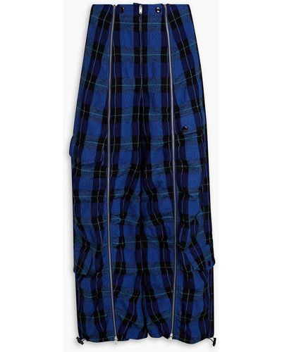 Stella McCartney Nella Zip-detailed Checked Wool And Cotton-blend Tapered Trousers - Blue