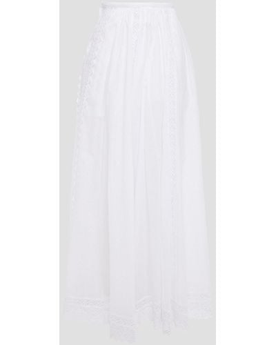Charo Ruiz Vega Crocheted Lace-paneled Cotton-blend Voile Maxi Skirt - White