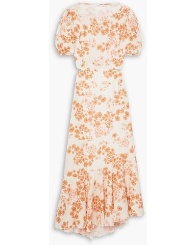 Peony Holiday Cutout Floral-print Cotton And Ecovero-blend Midi Dress - White