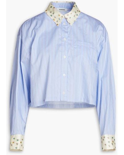 Sandro Blumy Cropped Striped Cotton-poplin Shirt - Blue