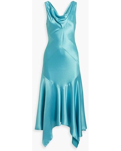 Nicholas Seline Asymmetric Draped Satin Midi Dress - Blue