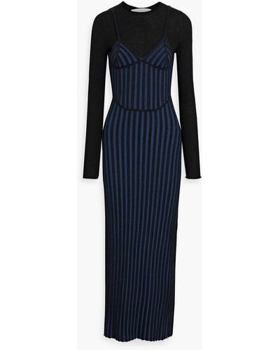 Dion Lee Layered Ribbed Wool-blend Maxi Dress - Blue