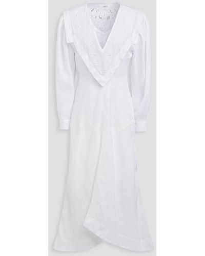 Isabel Marant Erna Broderie Anglaise Linen Midi Dress - White
