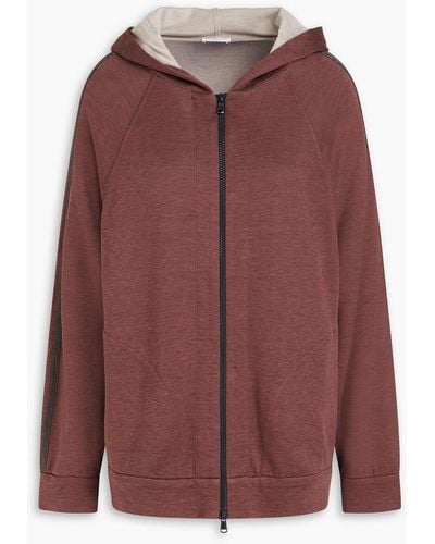 Brunello Cucinelli Bead-embellished Cotton-blend Jersey Zip-up Hoodie - Red