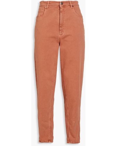 Brunello Cucinelli Cotton-blend Twill Tapered Trousers - Orange