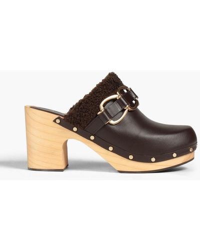 Maje Chain-embellished Leather Mules - Brown