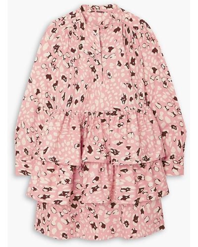 Adam Lippes Gestuftes minikleid aus baumwollpopeline mit print - Pink