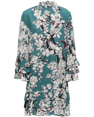 Valentino Garavani Tiered Floral-print Silk Crepe De Chine Mini Dress - Blue