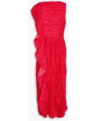 Ulla Johnson Circe Ruffled Plissé-satin Midi Dress - Red