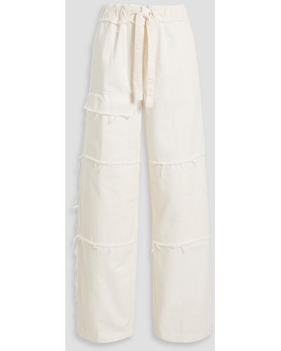 Dries Van Noten Frayed Cotton-twill Wide-leg Pants - White