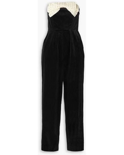 Saloni Sabine Strapless Embellished Cotton-blend Velvet Jumpsuit - Black