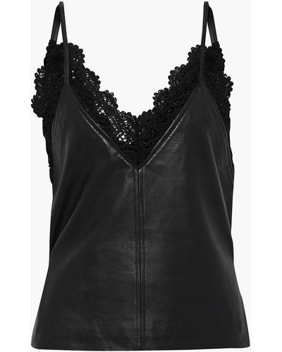 Muubaa Maria Crocheted Lace-trimmed Leather Camisole - Black