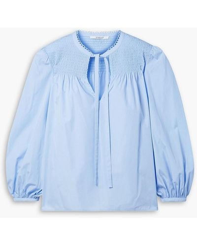 10 Crosby Derek Lam Austin Shirred Cotton-poplin Blouse - Blue