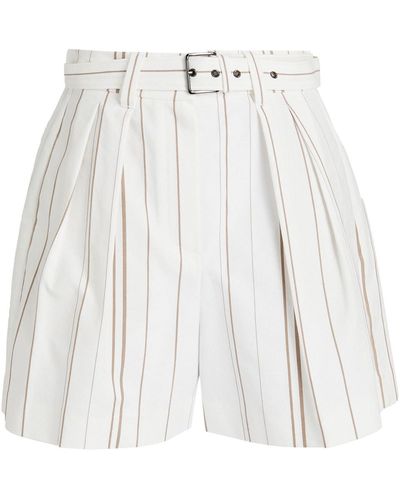 Brunello Cucinelli Pleated Belted Striped Cotton Shorts - White