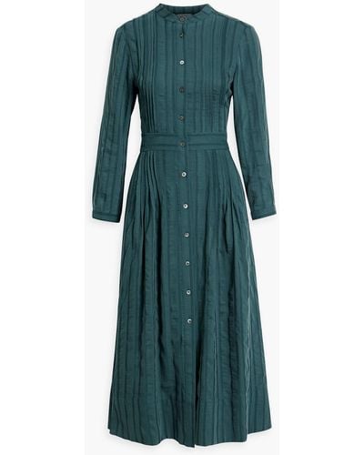 Iris & Ink Georgina Striped Lyocell-blend Jacquard Midi Shirt Dress - Green