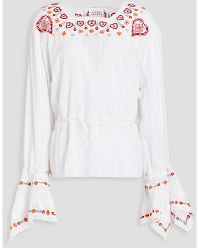 Hayley Menzies Embroidered Cotton-mousseline Blouse - White