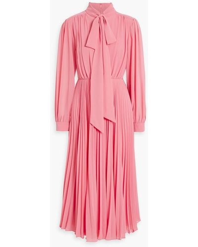 Mikael Aghal Pussy-bow Pleated Crepe Midi Dress - Pink